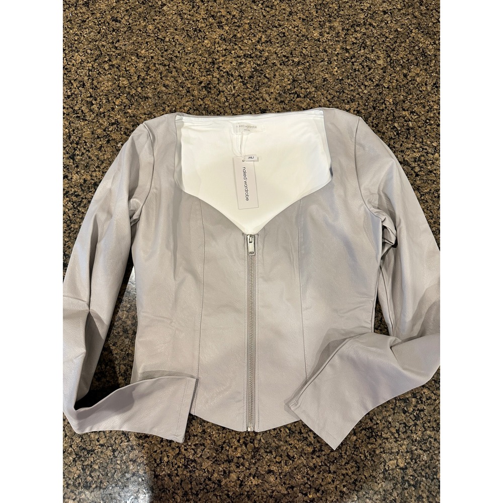 Naked Wardrobe Grey Faux Leather Zip Front Long Sleeve Top NW-T4731-I Size L